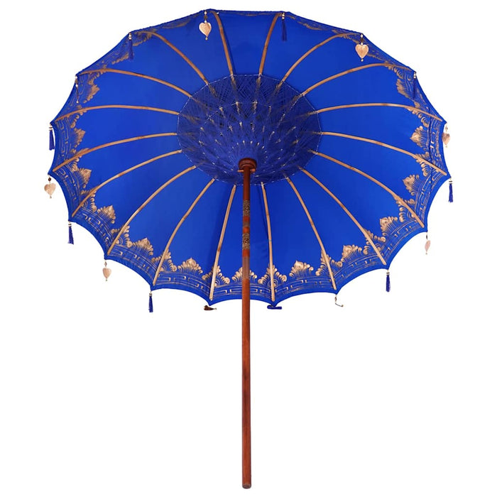 vidaXL Parasol Balinese Blu (210-220) x 260 cm Cotone e legno massello