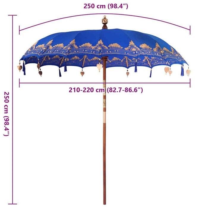 vidaXL Parasol Balinese Blu (210-220) x 260 cm Cotone e legno massello