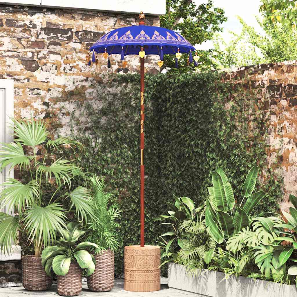 vidaXL Parasol Balinese Blu (90-100) x 260 cm Cotone e legno massello