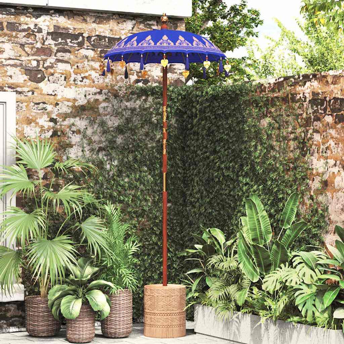 vidaXL Parasol Balinese Blu (90-100) x 260 cm Cotone e legno massello