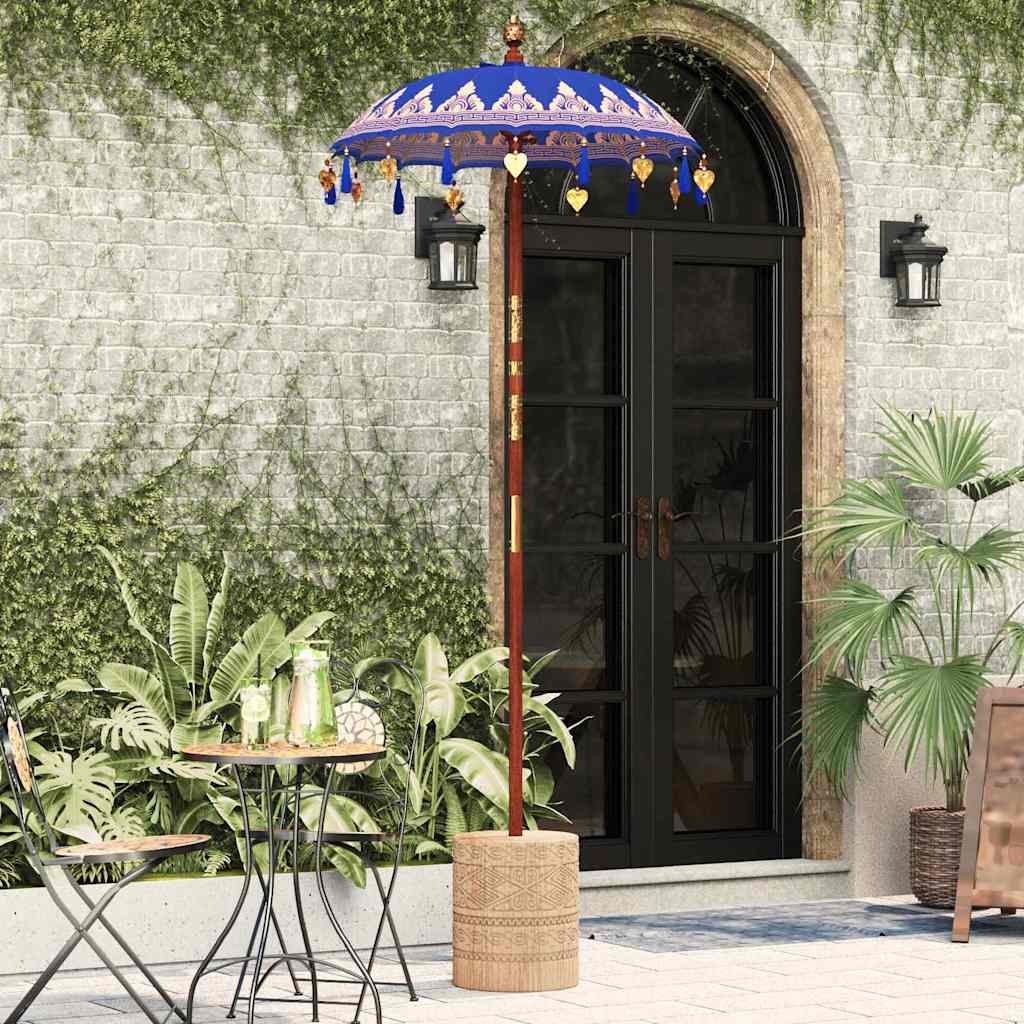 vidaXL Parasol Balinese Blu (90-100) x 260 cm Cotone e legno massello