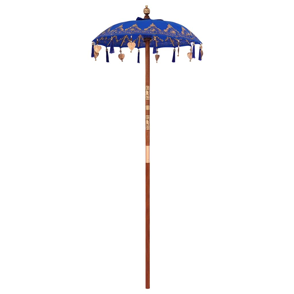 vidaXL Parasol Balinese Blu (90-100) x 260 cm Cotone e legno massello