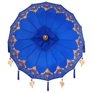 vidaXL Parasol Balinese Blu (90-100) x 260 cm Cotone e legno massello