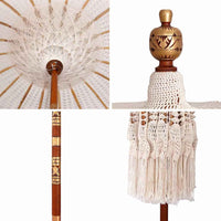 vidaXL Ombrellone Crema (185-195) x 250 cm Cotone e legno massello