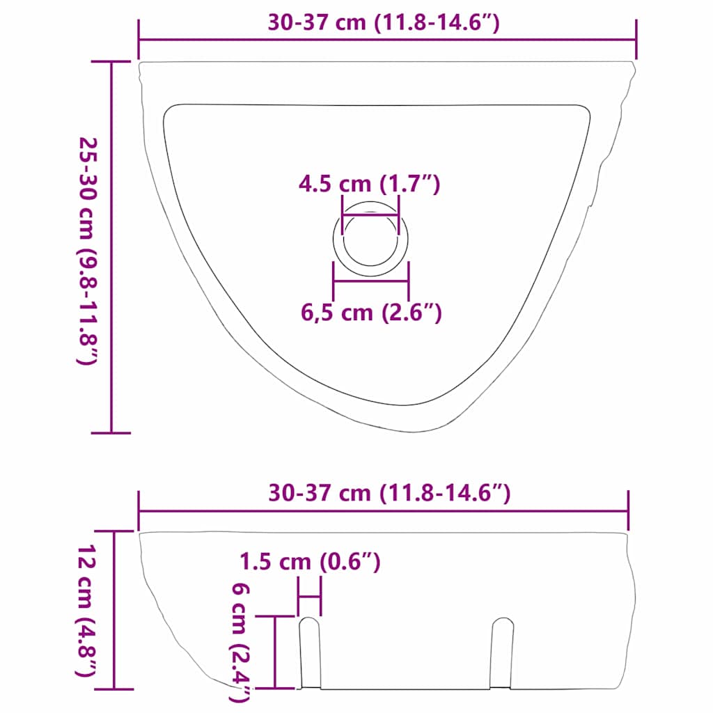 vidaXL Lavabo a parete Grigio (30-37) x (25-30) x 12 cm