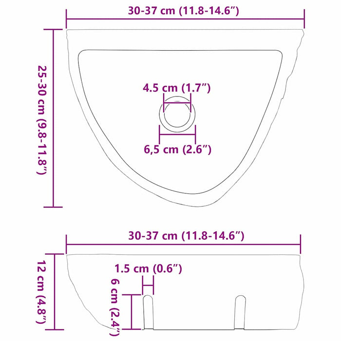 vidaXL Lavabo a parete Grigio (30-37) x (25-30) x 12 cm