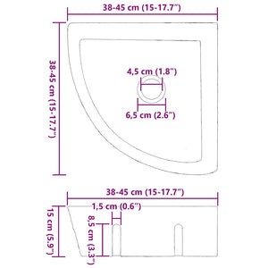 vidaXL Lavabo ad angolo sospeso Grigio (38-45) x (38-45) x 12 cm