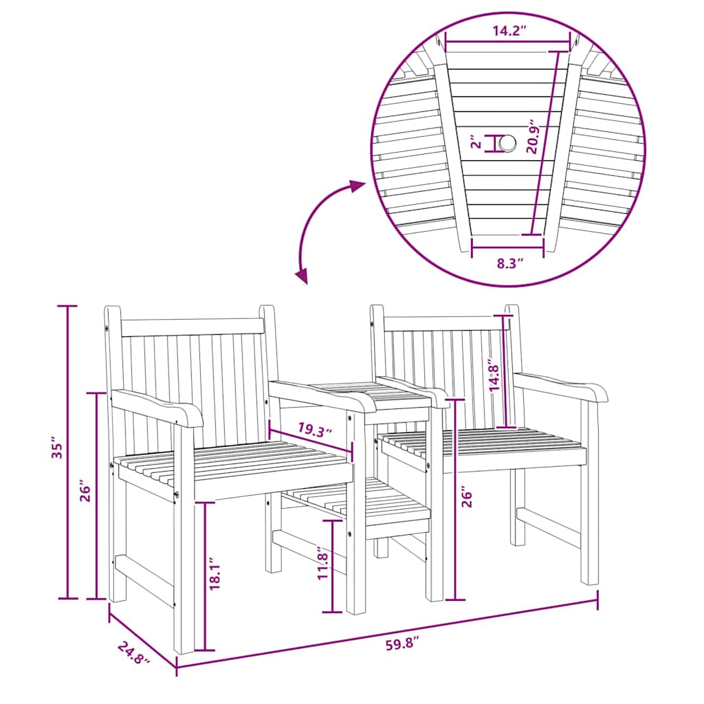 vidaXL Sedie da Esterno Marrone 152 x 63 x 89 cm
