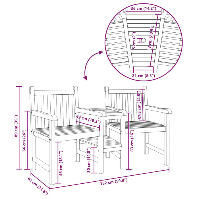 Sedie da Esterno Marrone 152 x 63 x 89 cm 42001957
