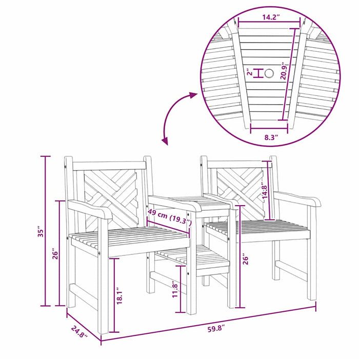 vidaXL Sedie da Esterno Marrone 152 x 63 x 89 cm