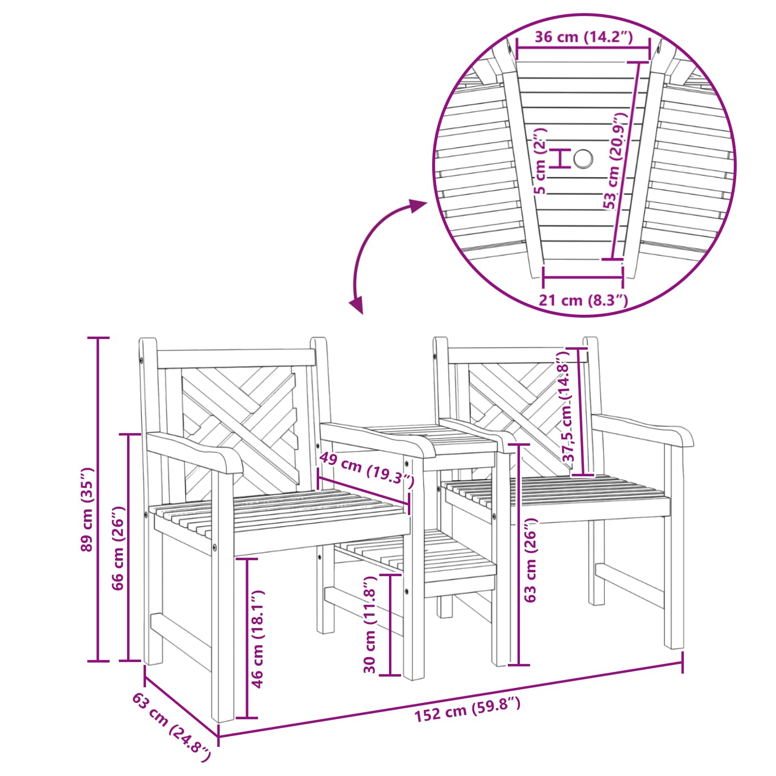 Sedie da Esterno Marrone 152 x 63 x 89 cm 42001958