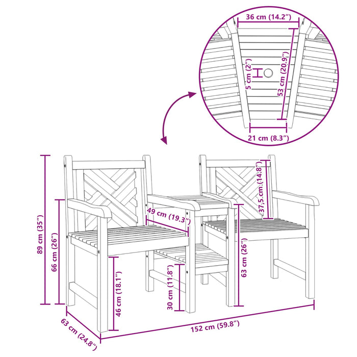 Sedie da Esterno Marrone 152 x 63 x 89 cm 42001958