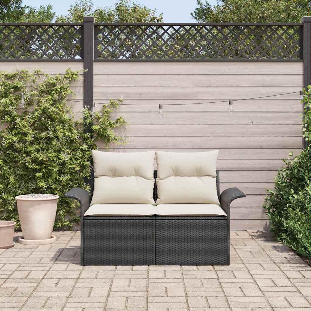 Divano da giardino con cuscino-Sofa da Giardino-Divano da esterno Nero 141 x 62 x 69cm polyrattan 490512