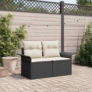 Divano da giardino con cuscino-Sofa da Giardino-Divano da esterno Nero 141 x 62 x 69cm polyrattan 459519