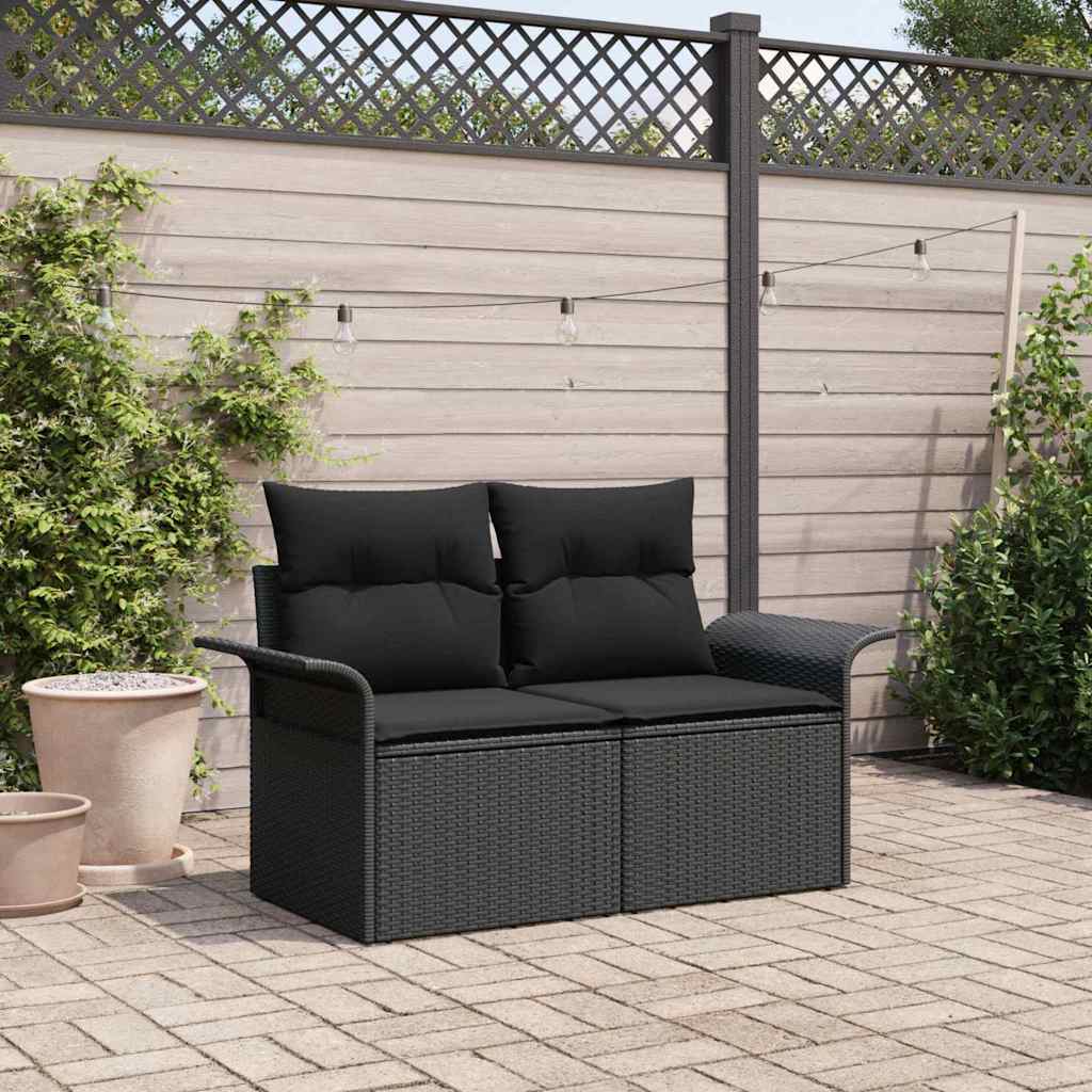 Divano da giardino con cuscino-Sofa da Giardino-Divano da esterno Nero 141 x 62 x 69cm polyrattan 731528