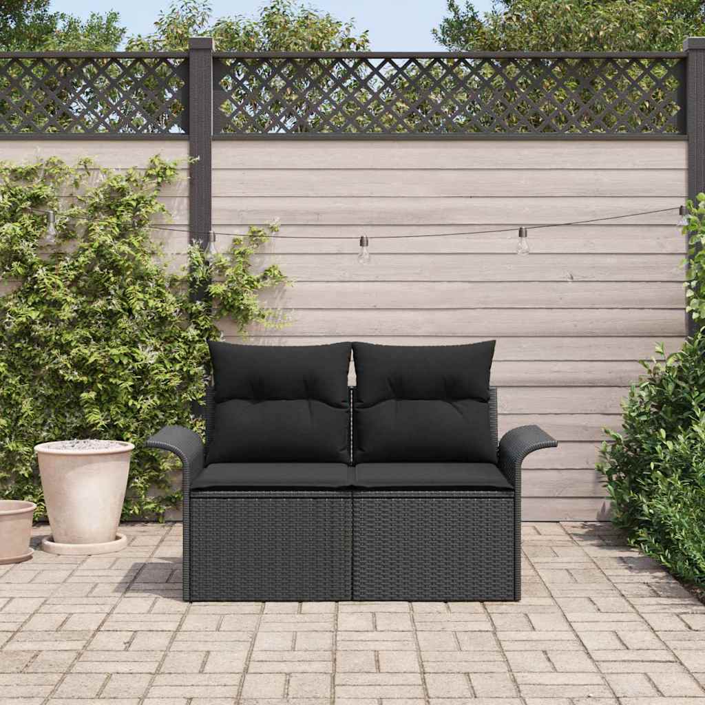Divano da giardino con cuscino-Sofa da Giardino-Divano da esterno Nero 141 x 62 x 69cm polyrattan 731528