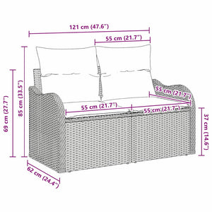 Divano da giardino con cuscino Nero 121 x 62 x 69cm polyrattan 42006712