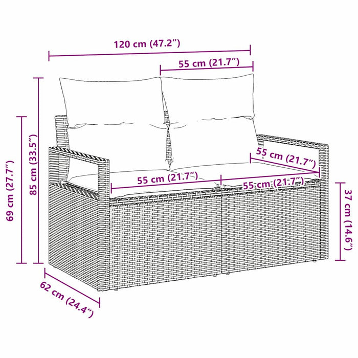 Divano da giardino con cuscino Beige 120 x 62 x 69cm polyrattan 42006756