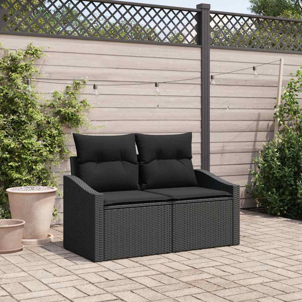 Divano da giardino con cuscino Nero 123 x 62 x 69cm polyrattan 42006781