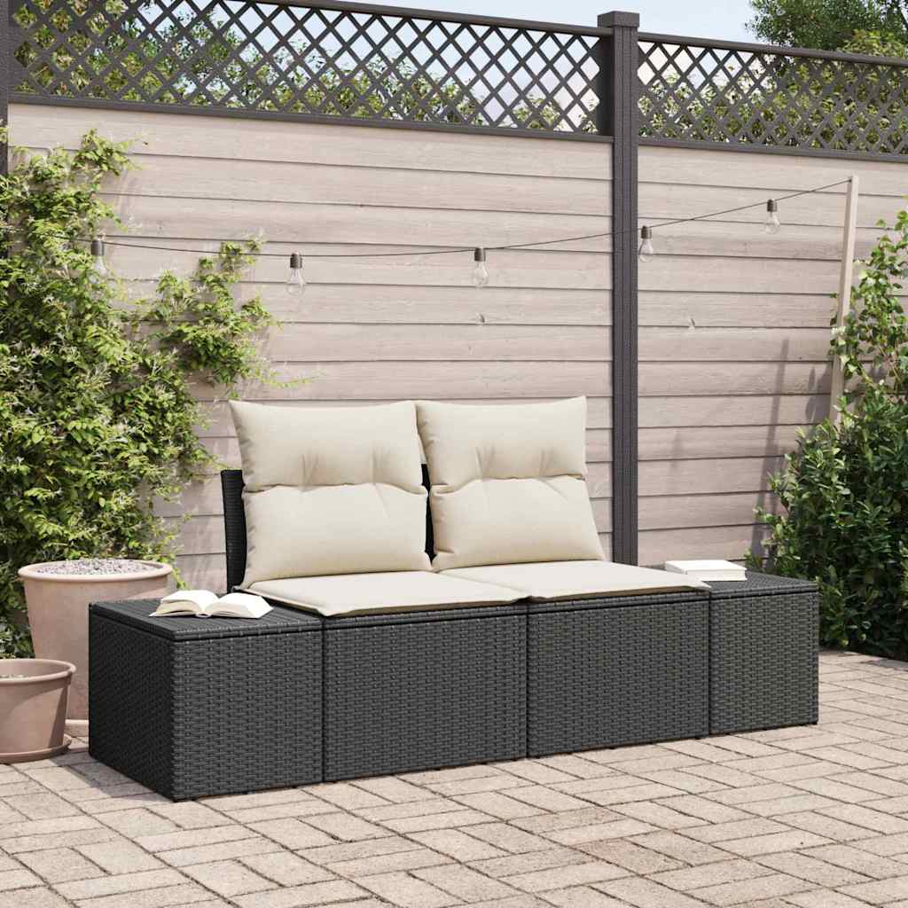 Divano da giardino con cuscino Nero 123 x 62 x 69cm polyrattan 42006792