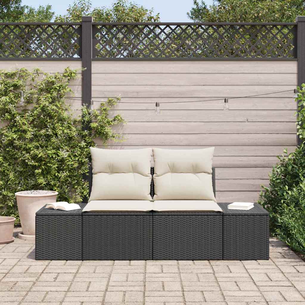 Divano da giardino con cuscino Nero 123 x 62 x 69cm polyrattan 42006792