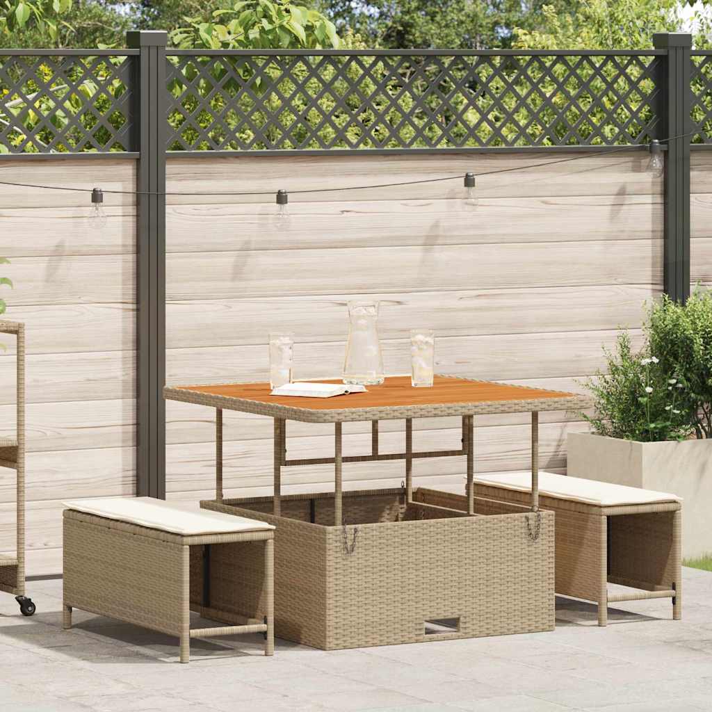 Set da pranzo da giardino  3 pezzi con cuscini in polyrattan beige e acacia 42007908
