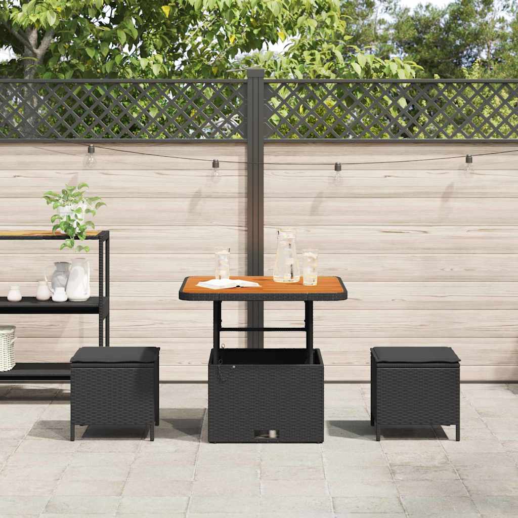 Set da Pranzo per Giardino Nero Poly Rattan 42007911