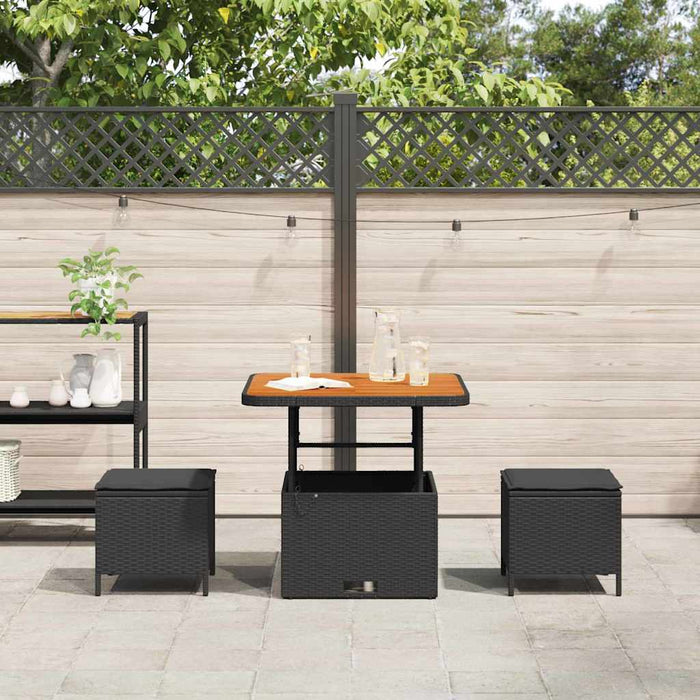 Set da Pranzo per Giardino Nero Poly Rattan 42007911