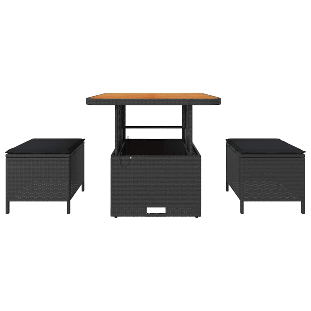 Set da Pranzo per Giardino Nero Poly Rattan 42007911