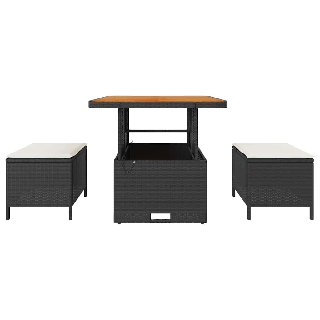 Set da Pranzo per Giardino Nero Poly Rattan 42007912