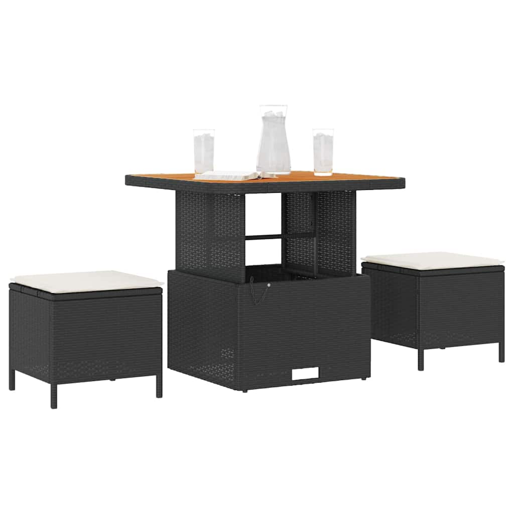 Set da Pranzo per Giardino Nero Poly Rattan 42007912