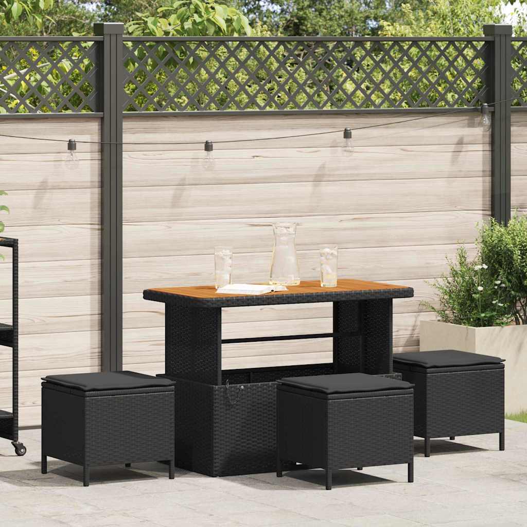 Set da Pranzo per Giardino Nero Poly Rattan 42007921