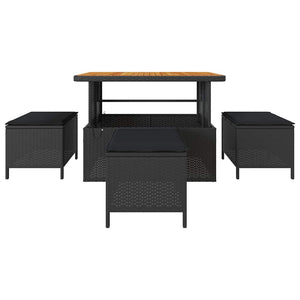 Set da Pranzo per Giardino Nero Poly Rattan 42007921