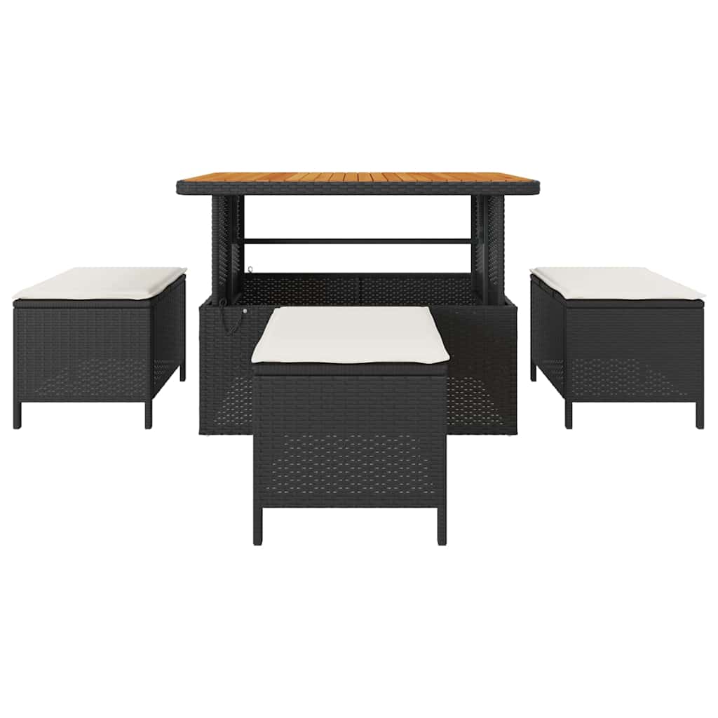Set da Pranzo per Giardino Nero Poly Rattan 42007922