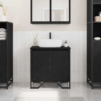 Armadio per Lavabo da Bagno-Armadietto da bagno-Mobiletto da bagno Rovere Nero 60 x 35 x 60 cm