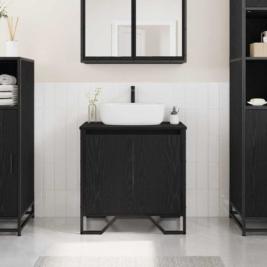 Armadio per Lavabo da Bagno-Armadietto da bagno-Mobiletto da bagno Rovere Nero 60 x 35 x 60 cm