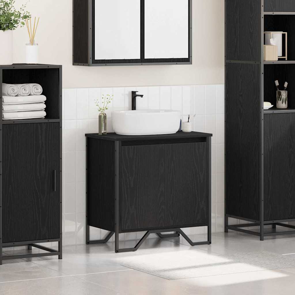 Mobile per Lavabo da Bagno Rovere Nero 60x35x60 cm Legno Ingegnerizzato 869179