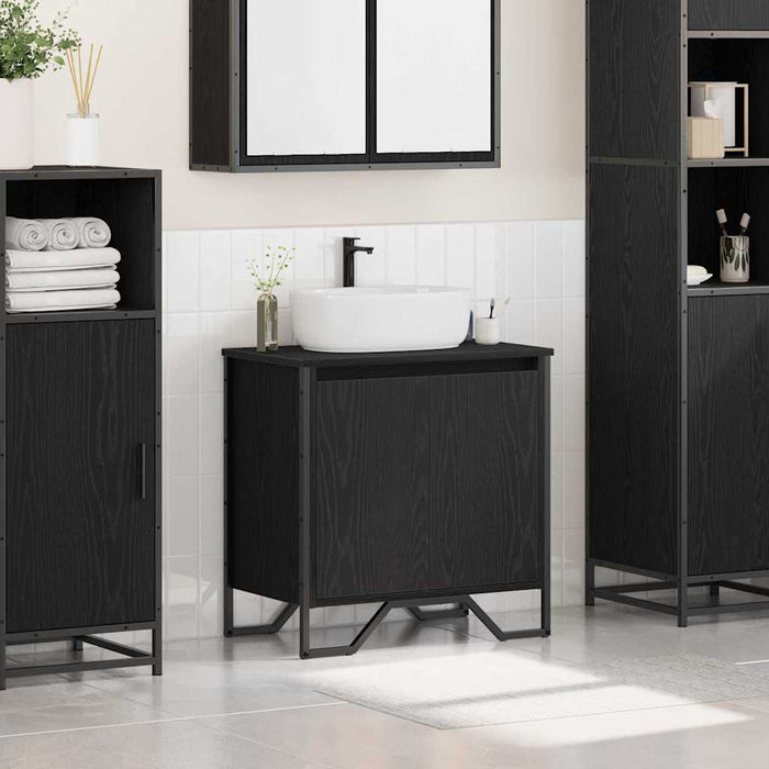 Mobile per Lavabo da Bagno Rovere Nero 60x35x60 cm Legno Ingegnerizzato 869179
