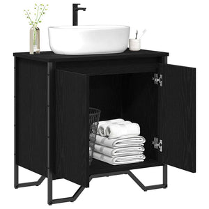 Armadio per Lavabo da Bagno-Armadietto da bagno-Mobiletto da bagno Rovere Nero 60 x 35 x 60 cm