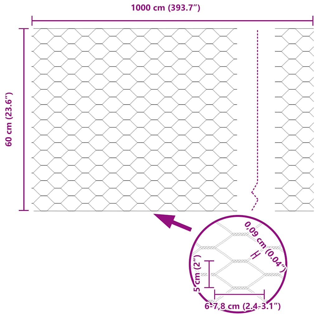 Recinzione Esagonale Grigio 0.6 x 10 m Acciaio 42005488