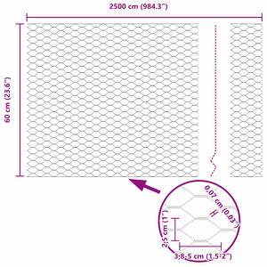 Recinzione Esagonale Grigio 0.6 x 25 m Acciaio 42005522