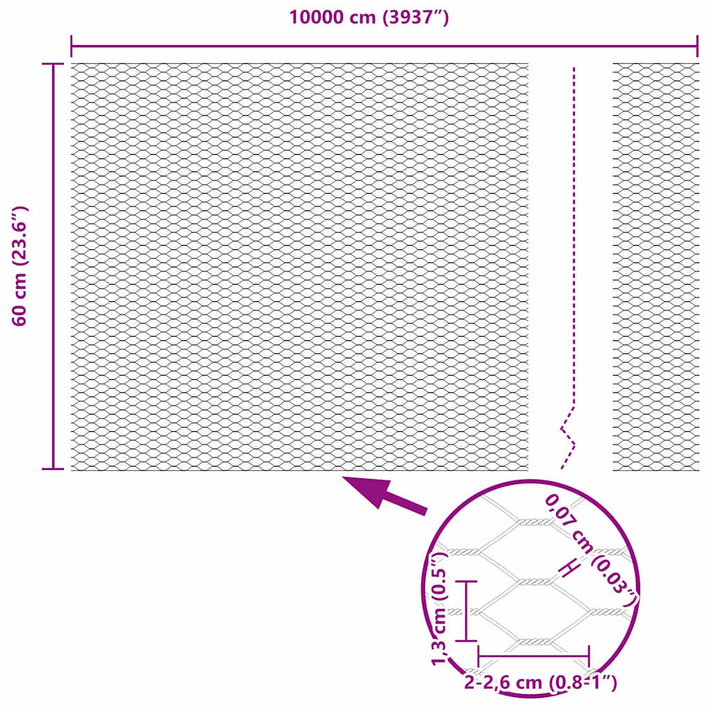 Recinzione Esagonale Grigio 0.6 x 100 m Acciaio 42005597