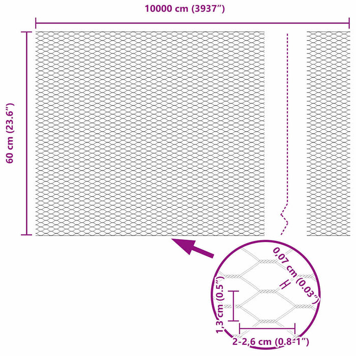 Recinzione Esagonale Grigio 0.6 x 100 m Acciaio 42005597