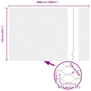 Recinzione Esagonale Argento 1.5 x 50 m Acciaio zincato 42005732