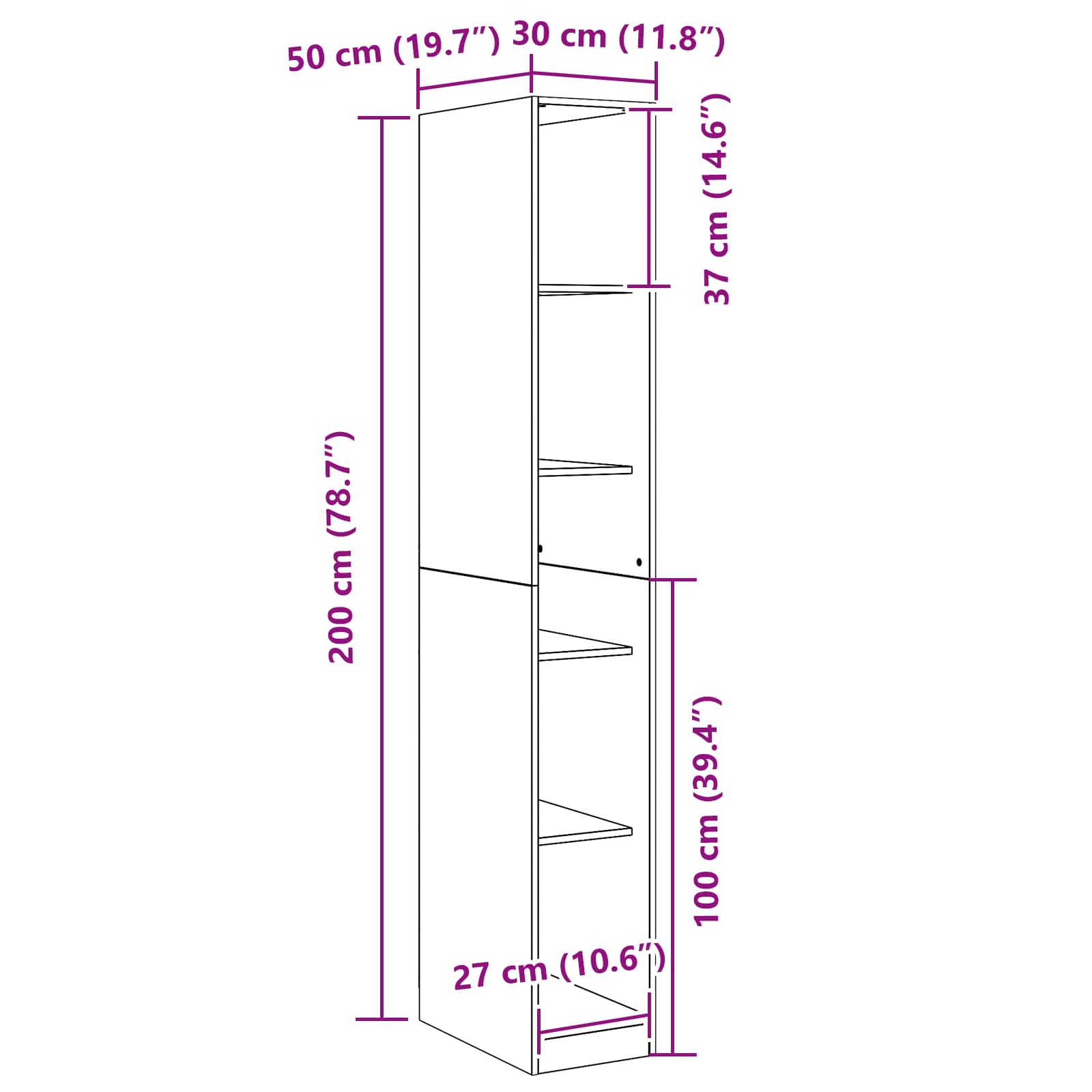 Guardaroba Rovere nero 30 x 50 x 200 cm Legno multistrato 3345117