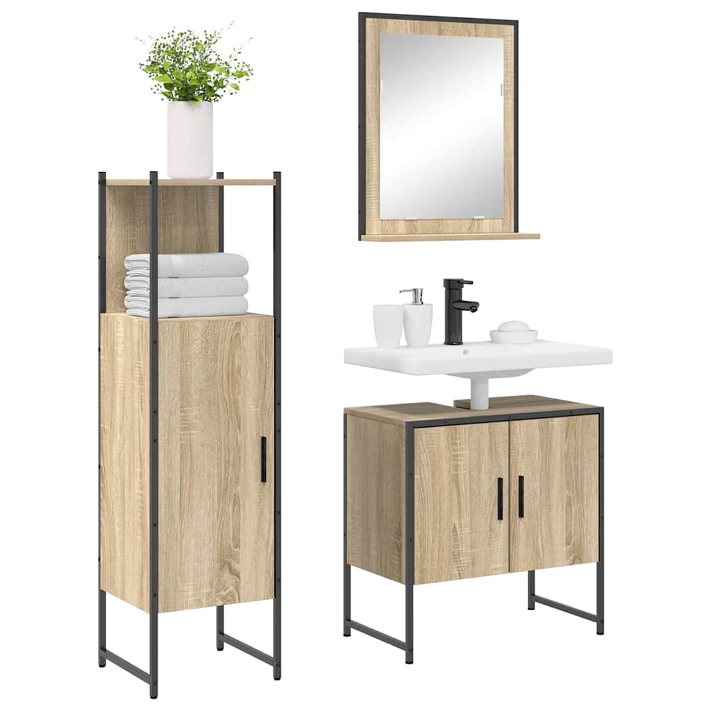 Set di Mobili per Bagno 3 Pezzi in Legno Ingegnerizzato Sonoma Oak 3345145