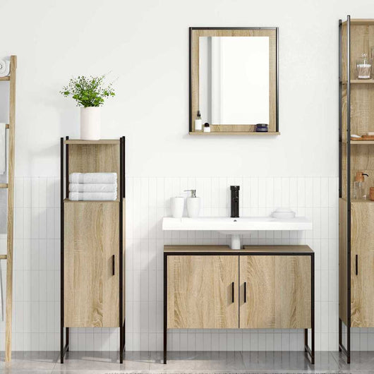 Set di Mobili da Bagno  in 3 Pezzi Rovere Chiaro Legno Ingegnerizzato 3345146