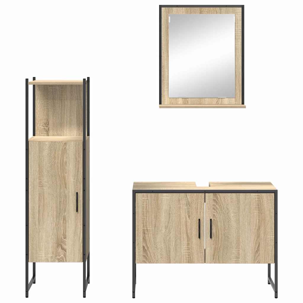 Set di Mobili da Bagno  in 3 Pezzi Rovere Chiaro Legno Ingegnerizzato 3345146