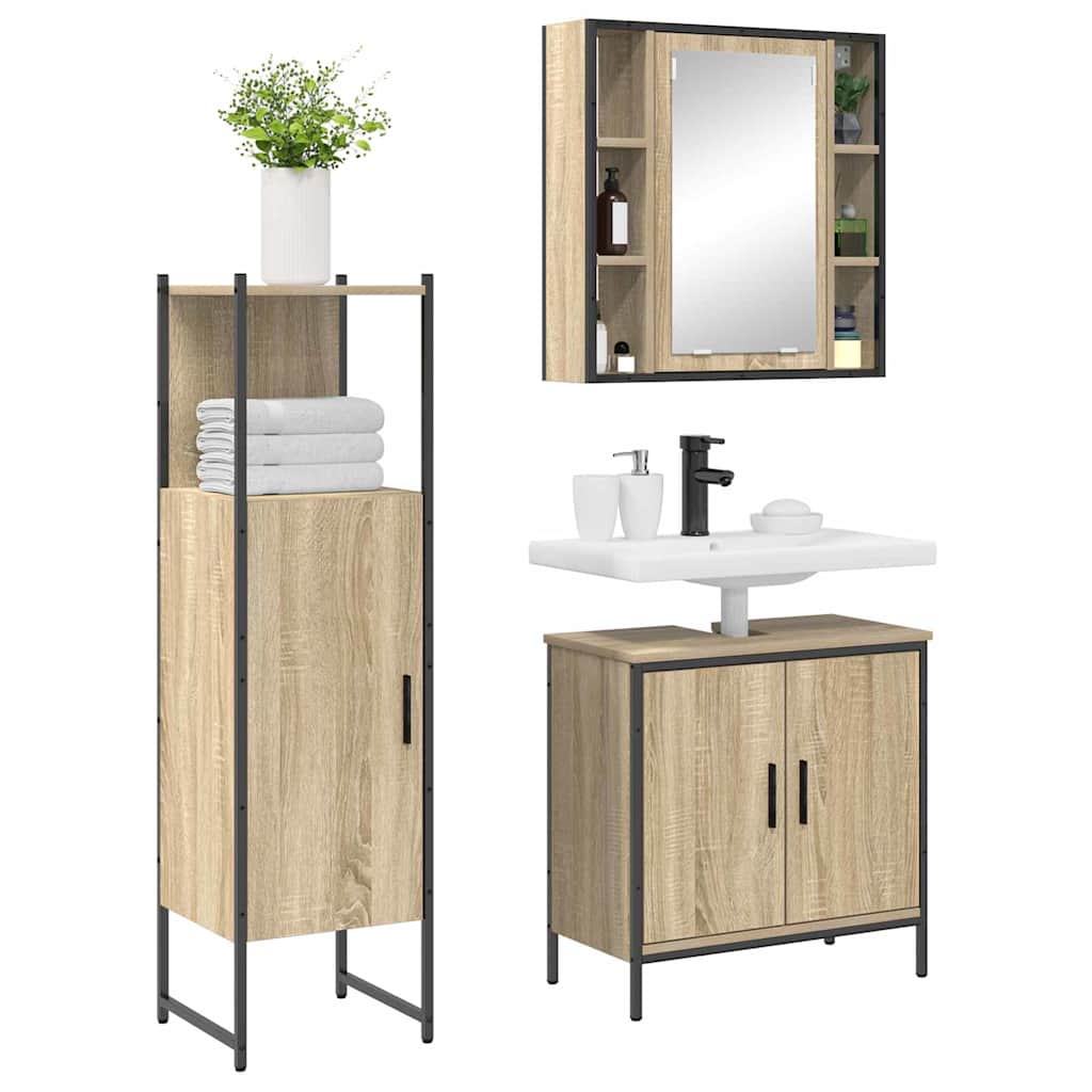 Set di mobili da bagno  3 pezzi Rovere Sonoma in legno ingegnerizzato 3345150