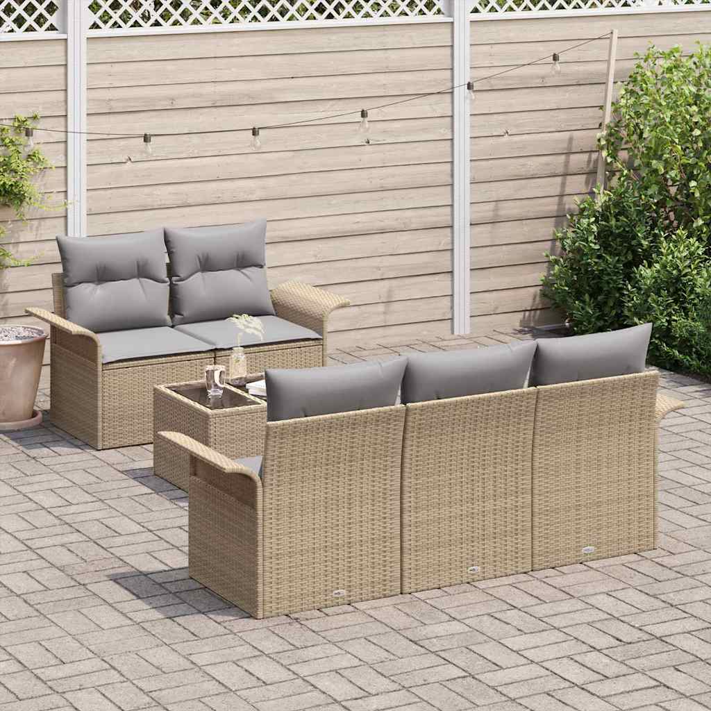 Set di divani da giardino a 6 pezzi con cuscini in polyrattan beige 3345240